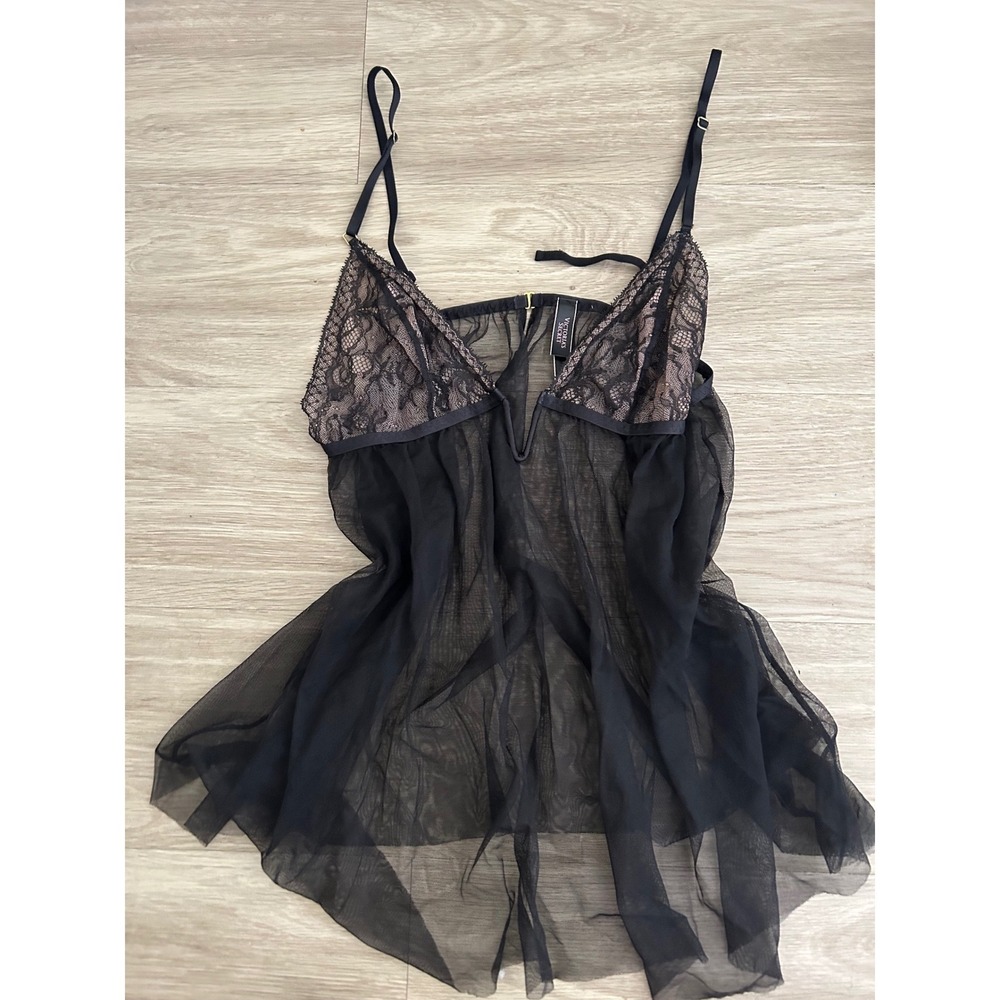 Victoria's Secret Black‎ Lace Sheer Mesh Babydoll Chemise XL  Gothic Fairycore